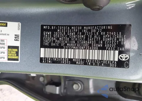 2022 Toyota Corolla Le from USA, damaged, VIN 5YFEPMAE6NP354086